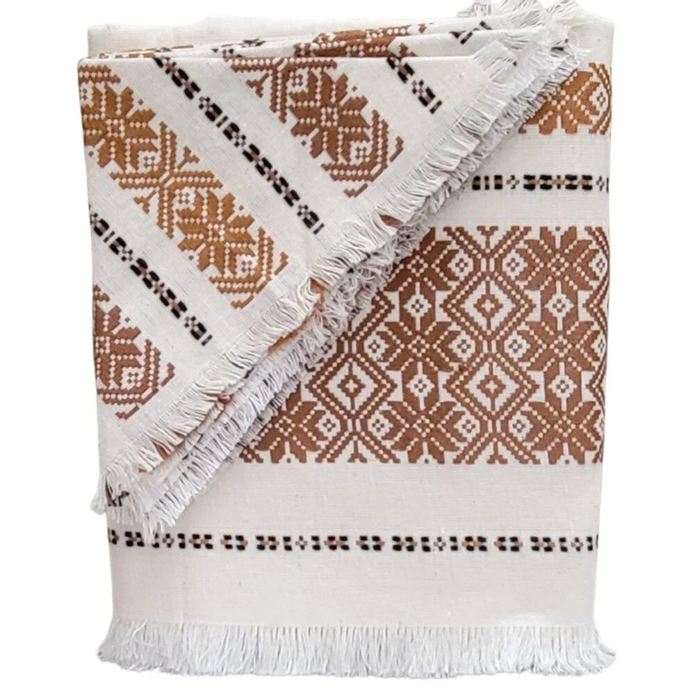 Vintage Yugoslav Linen Tablecloth & Napkin Set Folk Motif Kamnik Slovenia NOS